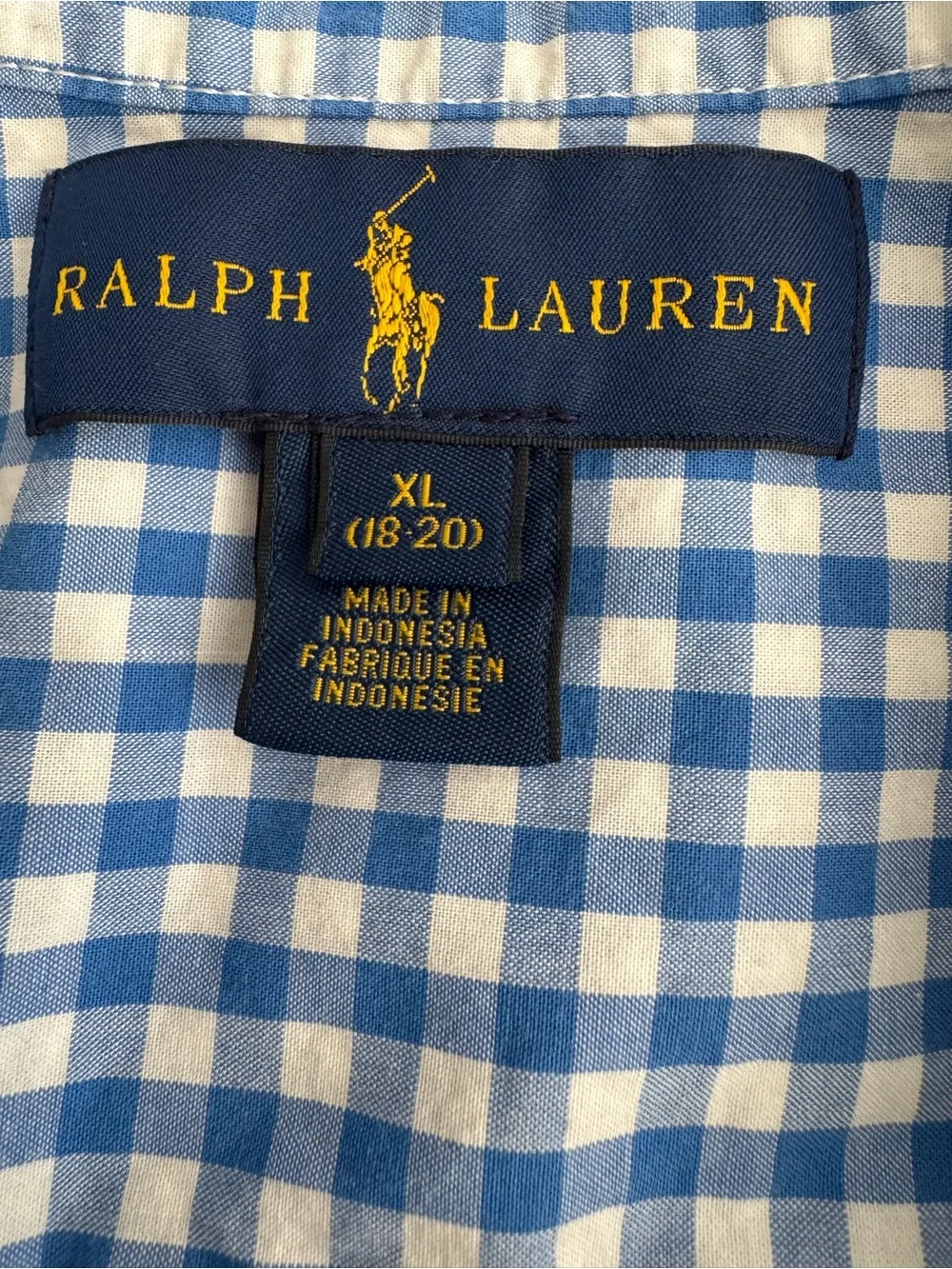 Ralph Lauren Blue and White Gingham Short-Sleeve Shirt. Boys size 18.